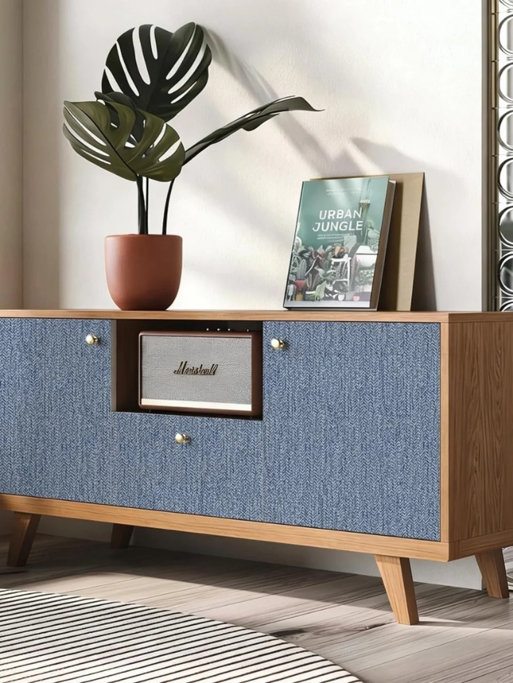 Grasscloth Peel & Stick self adhesive blue faux linen textured wallpaper